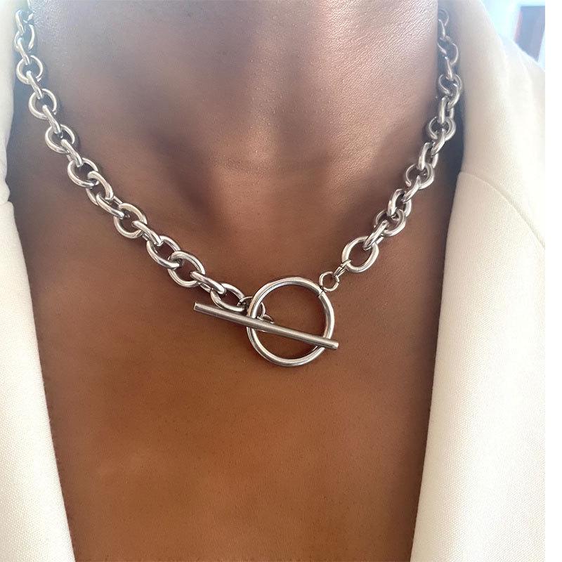 Personalized Chunky Chain Clavicle Necklace - European & American Street Style Fashion with OT Buckle