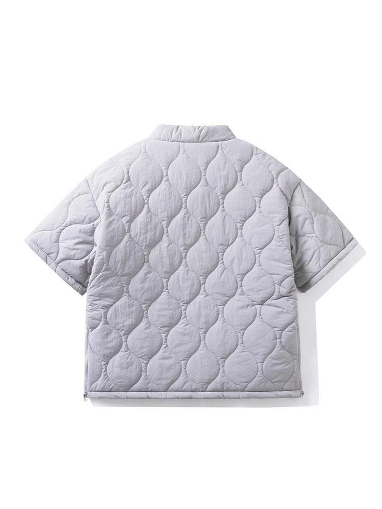 Herren Stepp Baumwolle Halbarm Pullover Jacke—Winter Arbeitskleidung Stil mit Stehkragen, Lockerer Schnitt, Einfarbige