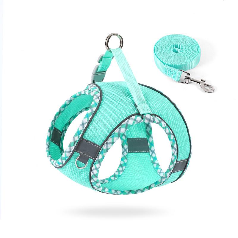 

Pet chest strap Reflective plaid hemming Dog leash Small and medium vest dog rope M зелёный