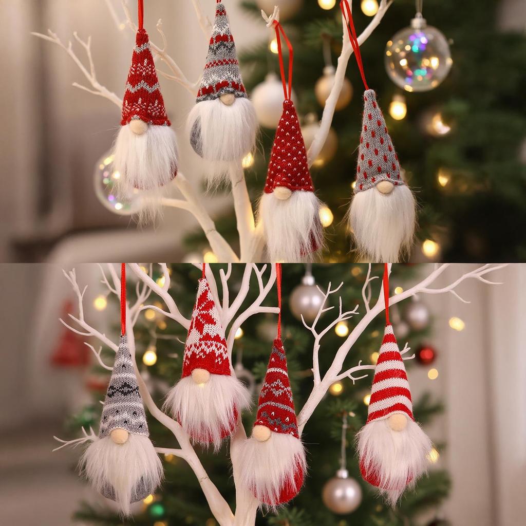 Mingguan Christmas Decoration Set: 8 Knitted Forest Man Doll Ornaments for Tree