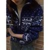 New Fall Women's Clothing Vintage Style Heavy Industry Stand Collar Zipper Knitting Cardigan Snowflake Embroider Sweater Long Sleeve Outwear