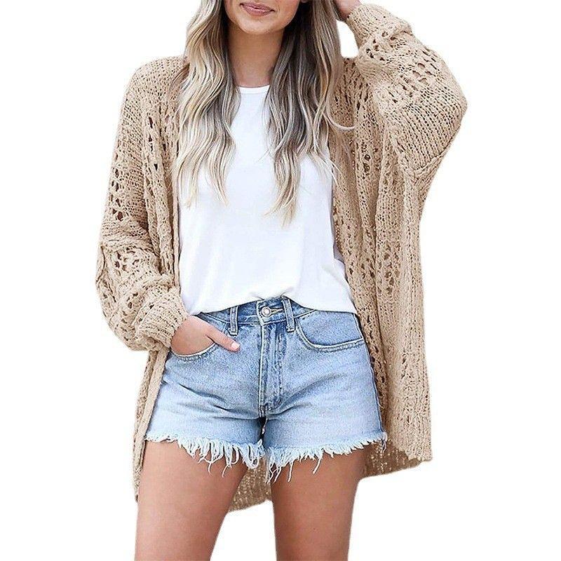 New Fashion Fall New Arrival Cardigan Long Sleeves Loose Sweater Pure Color Cut Out Coat Sweater Female Export Elegant