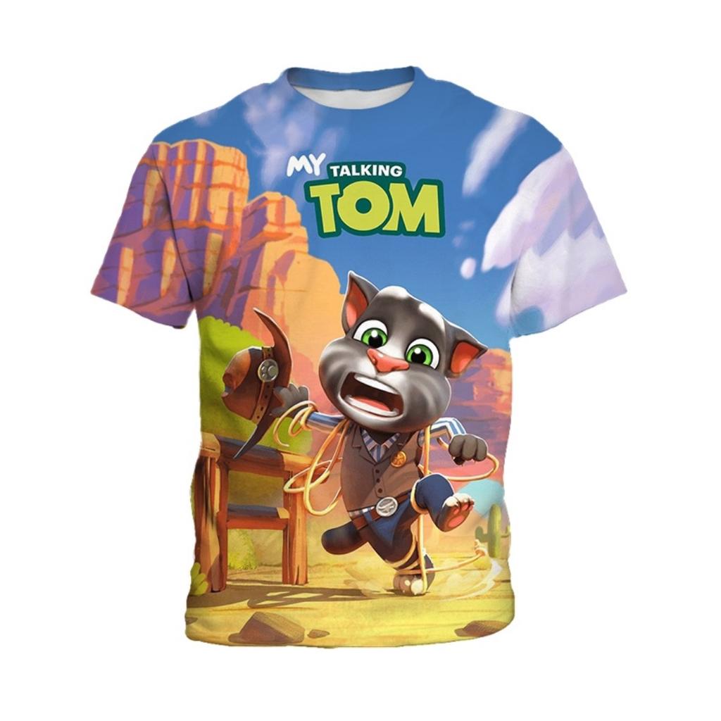 Tricou cu mânecă scurtă imprimat 3D pentru copii My Talking Tom, Îmbrăcăminte de modă pentru băieți, Top confortabil casual de zi cu zi