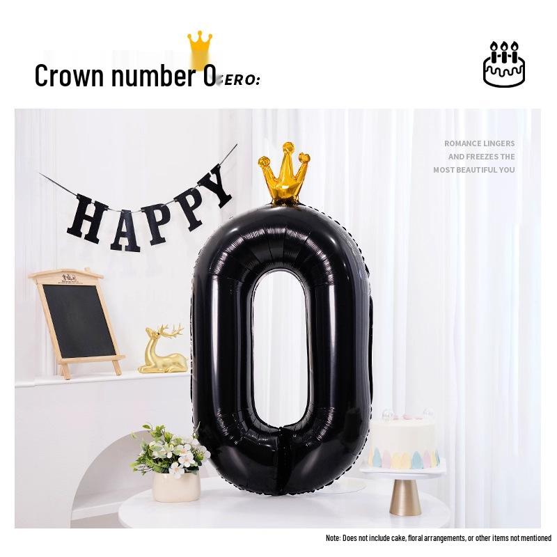 40-Inch Black Crown Number Balloons - Birthday Photo Props & Party Decor