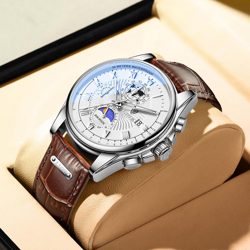 Orologio Uomo Lusso Rettangolare In Pelle Quarzo – Impermeabile Con Calendario E Luminoso