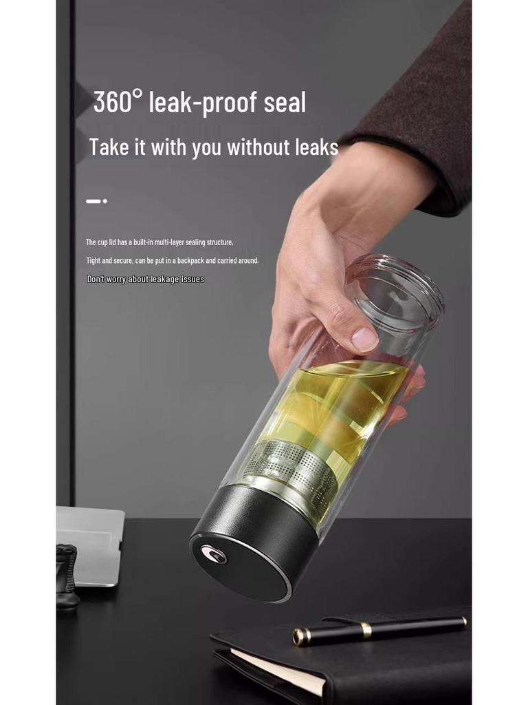 Magnetic Tea Infuser Double-Layer Glass Cup with Quick Open, One-Button Separation, and Car Mountability