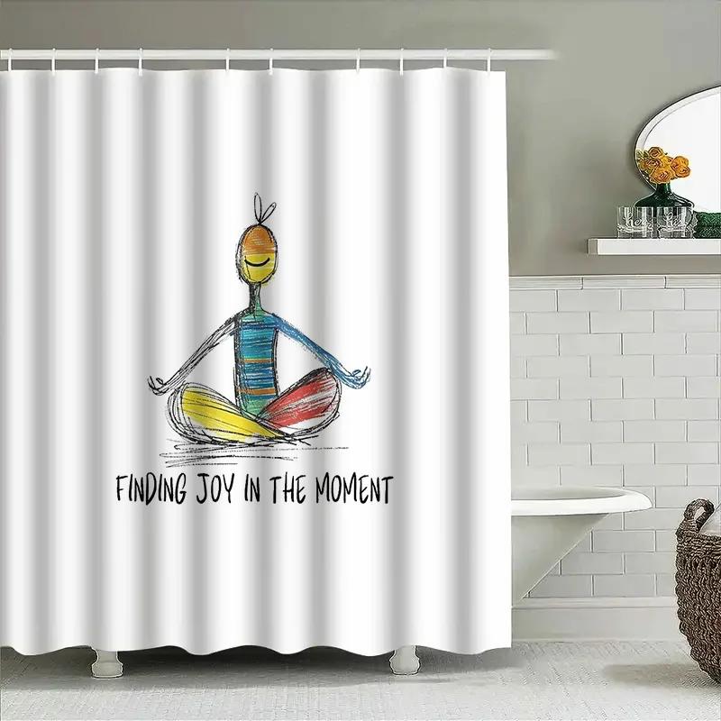 Zen Yoga Meditation Shower Curtain Lotus Flower Spiritual Teal Chakra Mindful Bathroom Decor Peaceful Serenity