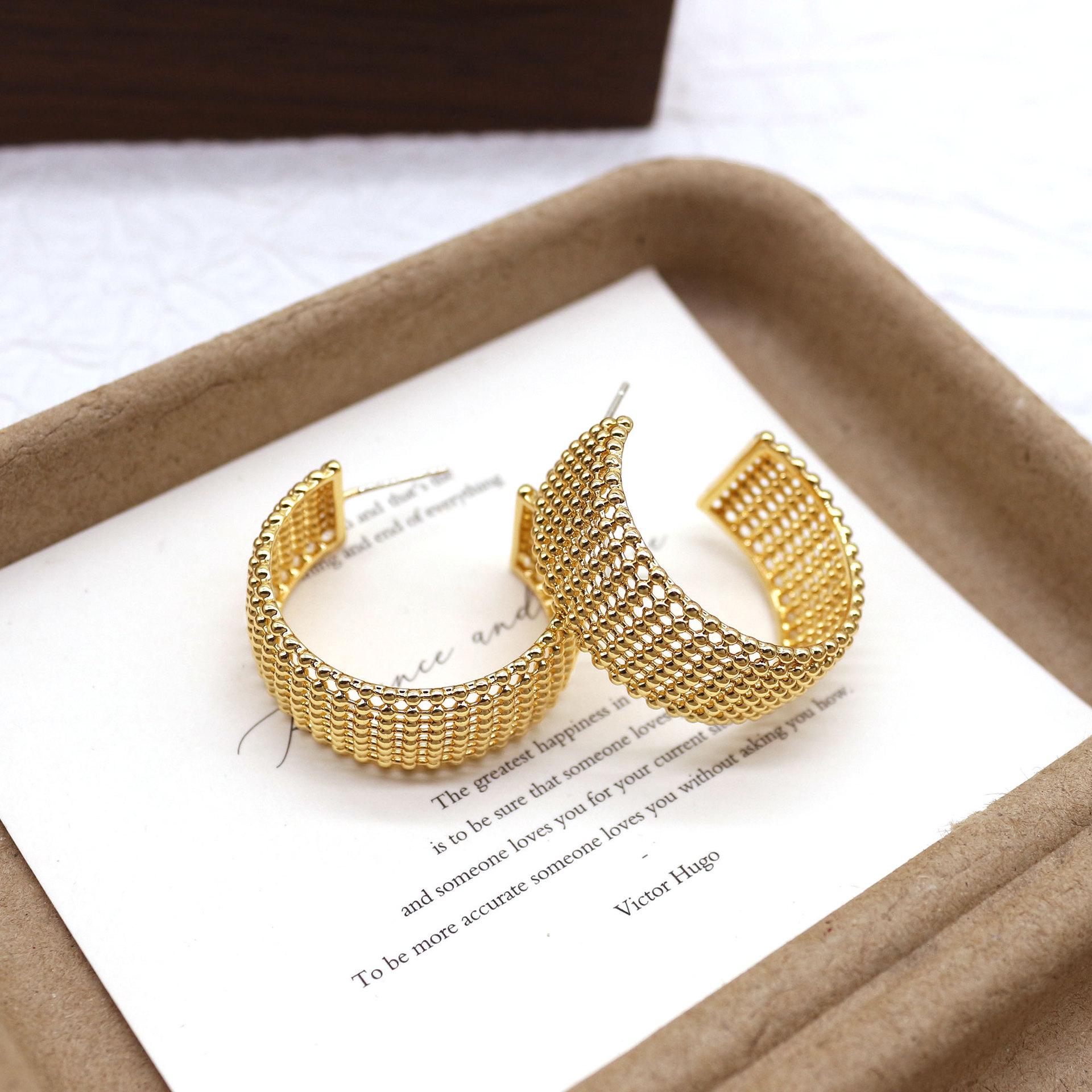 

Elegant Hollow Mesh Stud Earrings: High-End Luxury & Unique Design for Women