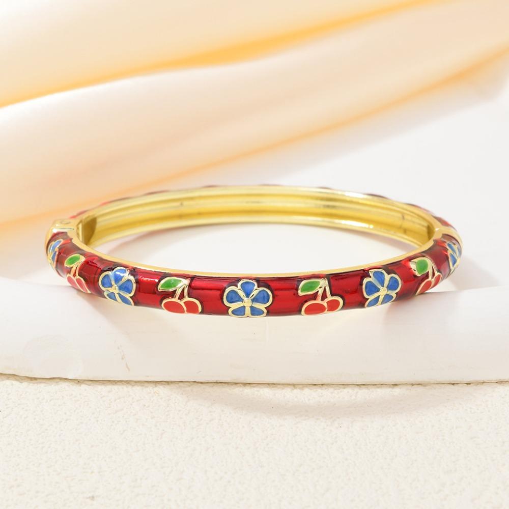 Enamel Vintage Cloisonne Bangle Cherry Floral Women s Hand Bracelet Chinese Flower Bangle Ladies StyleA Clear Red