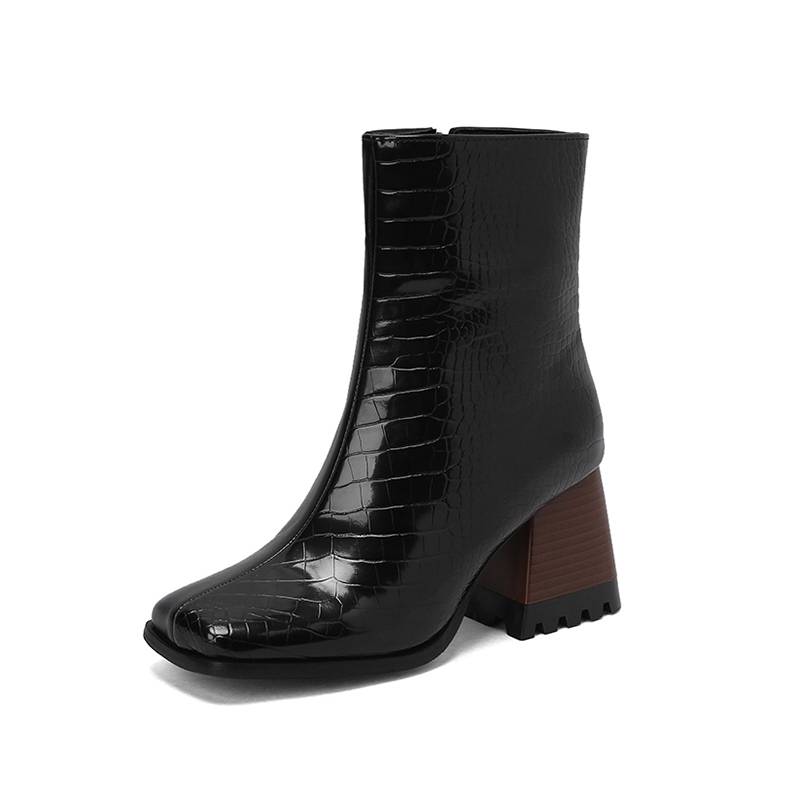 Krazing Pot Polyurethane Autumn Winter Shoes 47 Size 48 Chelsea Boots Gingham Prints Square Toe Plus Size Keep Warm Ankle Boots