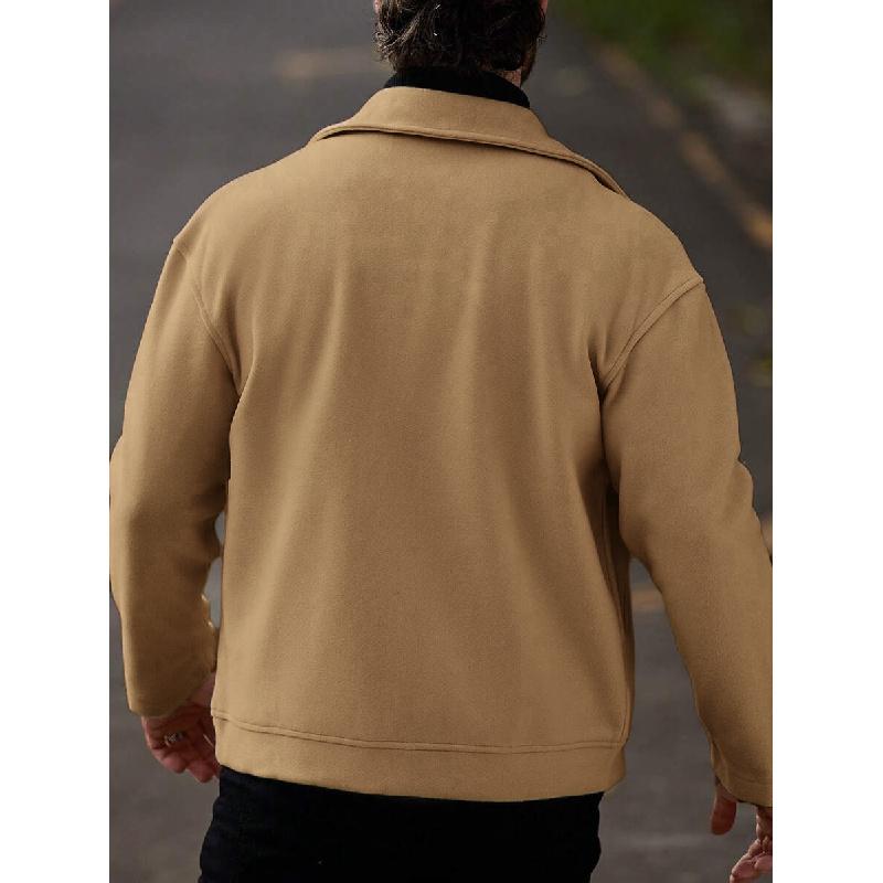 New Autumn Woolen Solid Color Coat for Men, Loose Casual Jacket