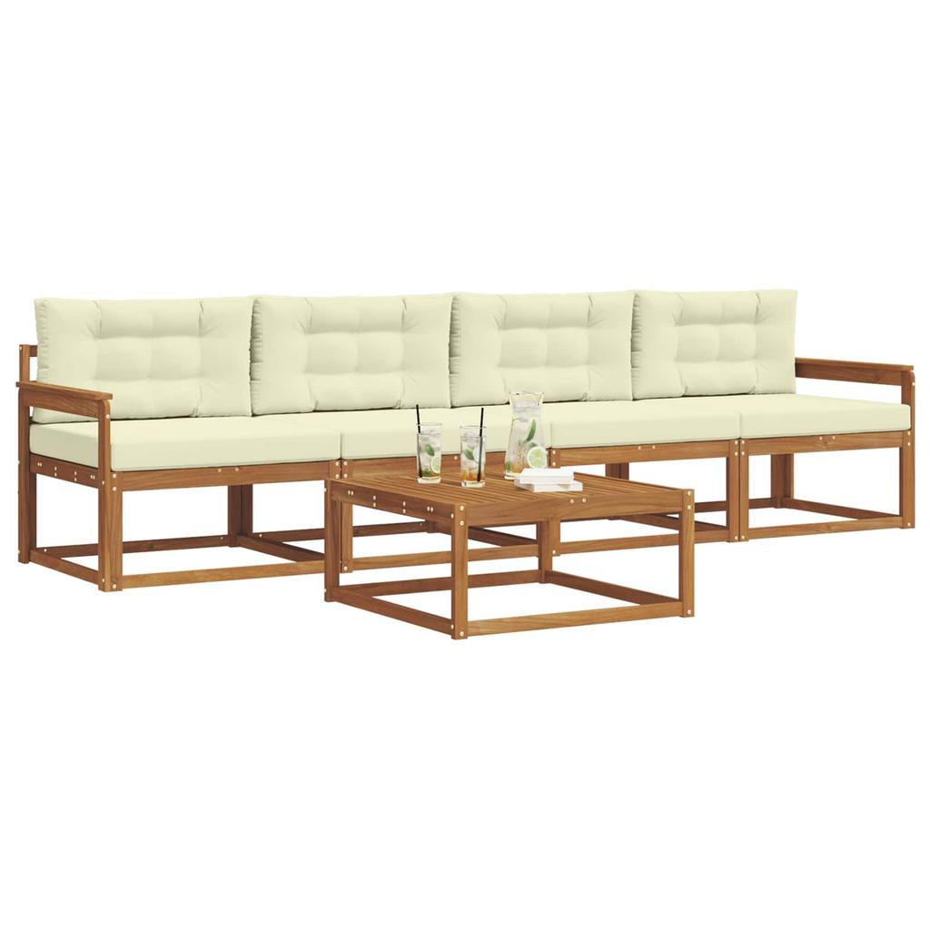 Outdoor Sofa Set with Cushions 5 pcs Natural and Cream