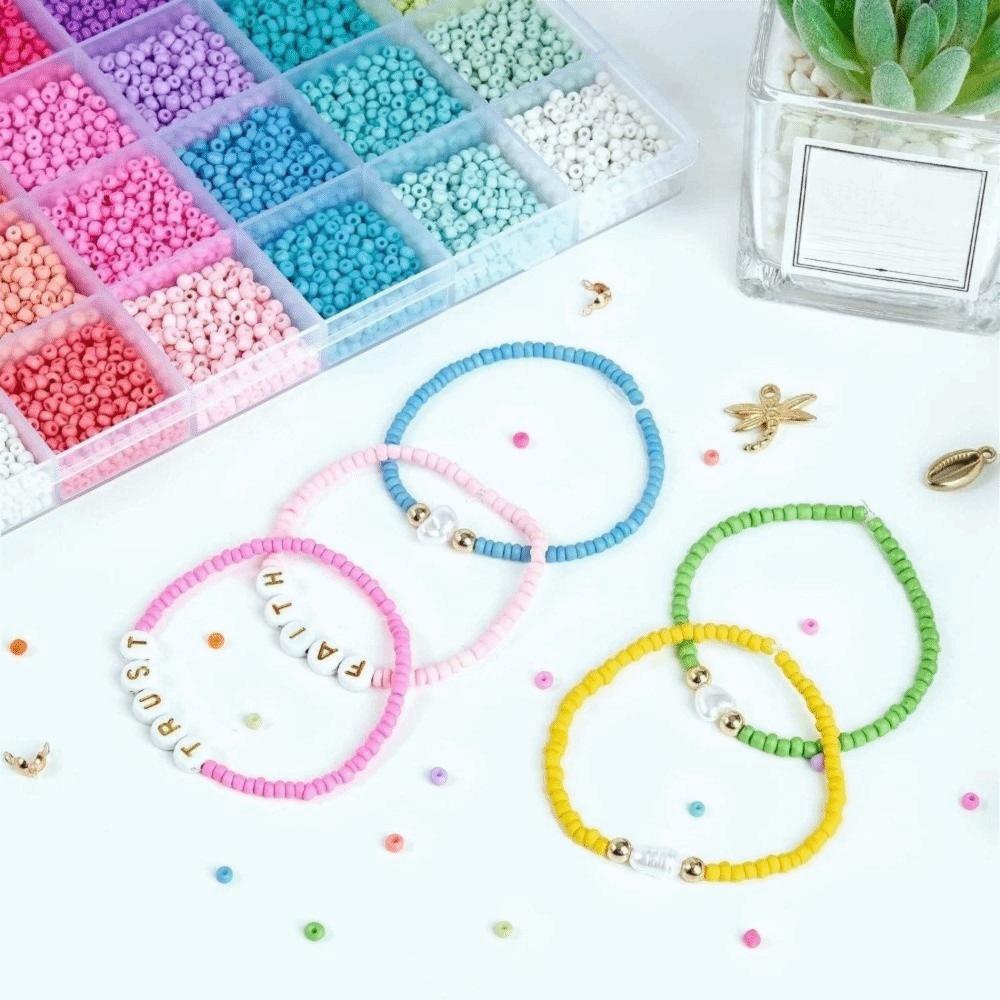 28+2Grid Jewelry Making 3mm Glass Beads Set with Letter Bead Premium Glass Rice Beads Set Friends