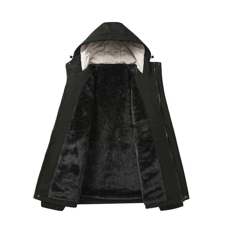 Trendy Brand Fashion Color Block Jacket Men's Winter New Youth Loose Hooded Top Plus Velvet Cotton Coat Men's Clothing