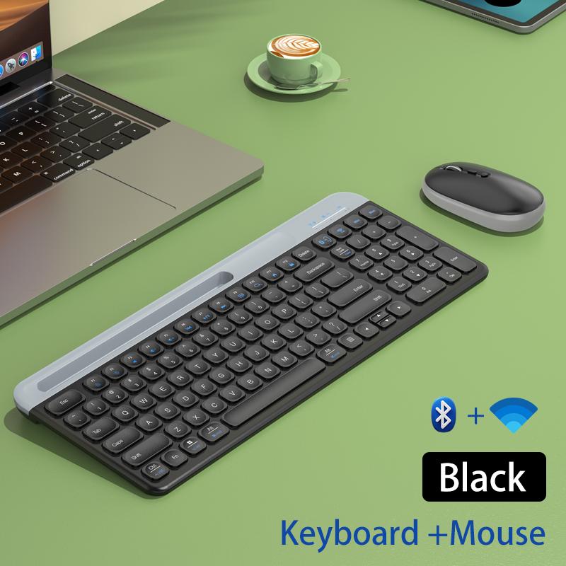 JOMAA Card Slot 2.4G Wireless Bluetooth Keyboard Mouse set RechargeableThin Wireless Keyboard with Phone Holder Multi-Device