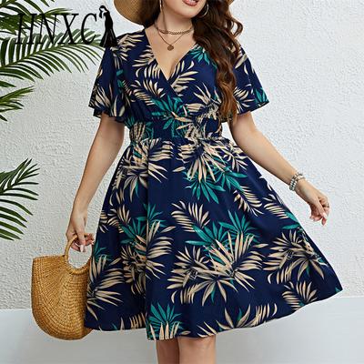 Women's Fashion Summer Spring Floral Print Short Sleeve V-Neck Casual Dresses