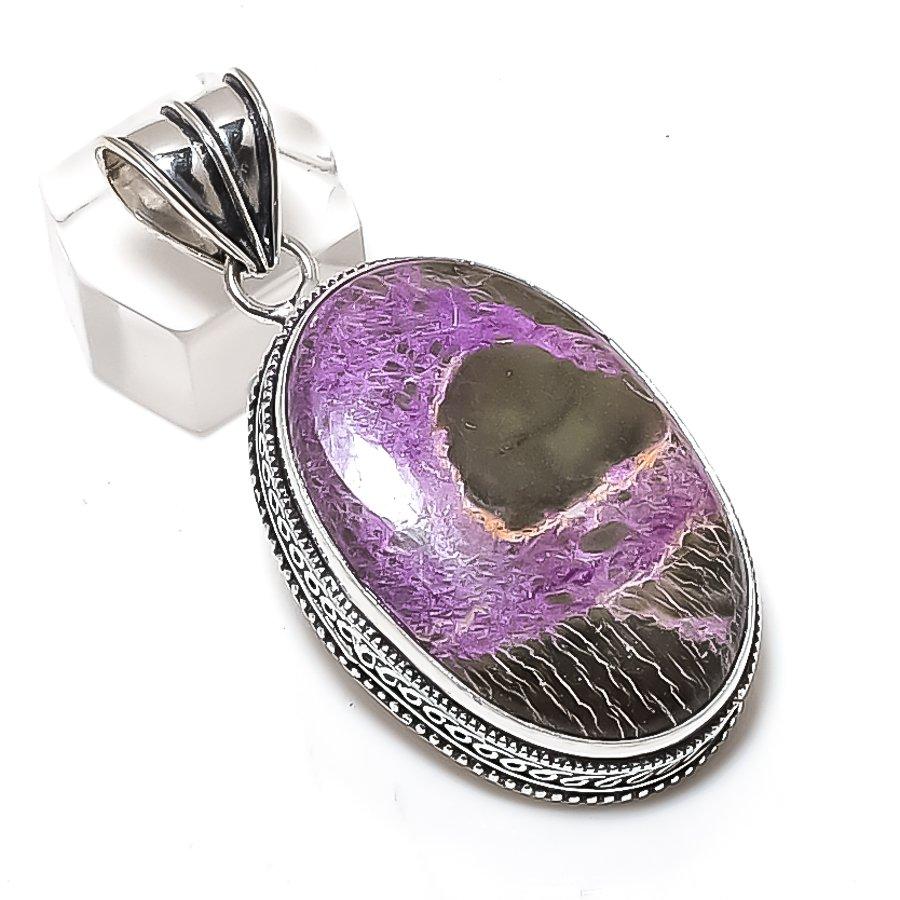 Purpurite Gemstone Handmade 925 Sterling Silver Jewelry Pendant 2.21" C2P41