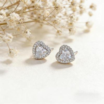Beixi S999 Silver Needle Heart-Shaped Zirconia Earrings: Light Luxury Rhinestone Gift for Girlfriend.