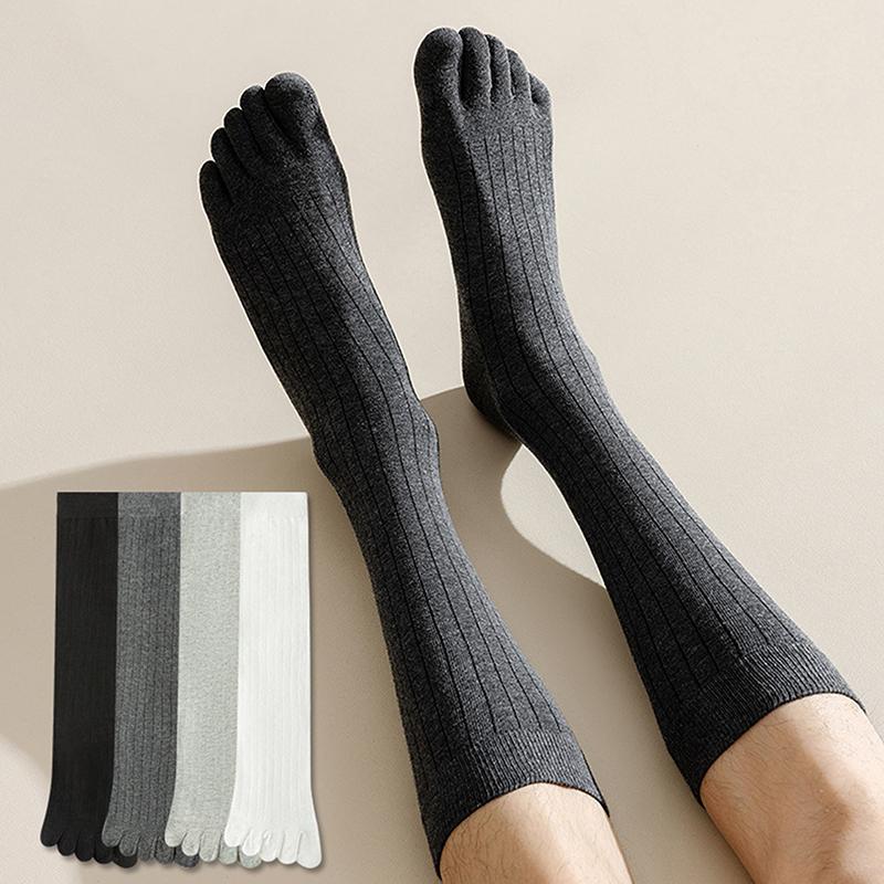 Men Toe Socks Long Cotton Simple Business Stockings Breathable 5 Finger Socks Calf For 4 Seasons