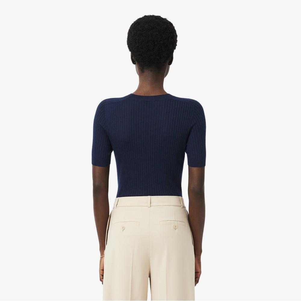 [Lacoste] Women's Fine Merino Wool Rib-Knit Short-Sleeve Sweater AF4146-56G166