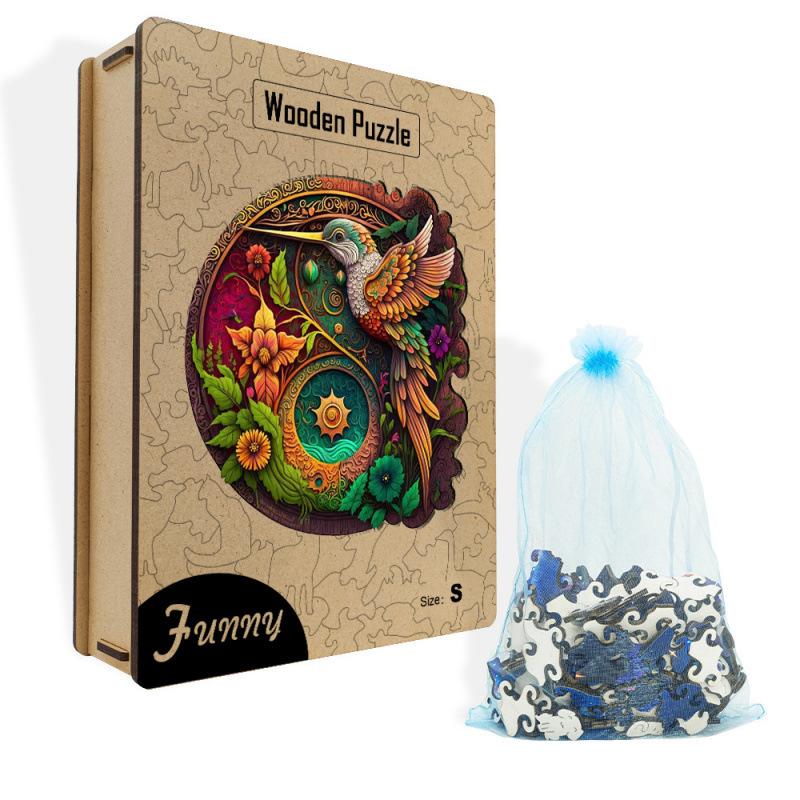 Wooden Puzzle Irregular Hummingbird Special Shape Small Animal Shape Piece Wooden Box Puzzle