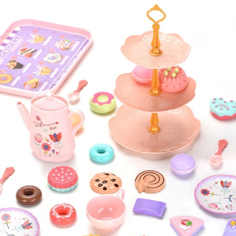 Teas Set for Little Girls 36Pcs Teas Party Pretend for Play Afternoon Teas Playset with Plastics Pot Cups Spoons Dessert