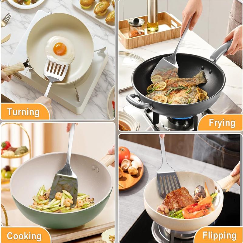 2Pcs Stainless Steel Spatulas Set Nonstick Spatulas for Fish Eggs Pancakes Spatula Solid and Slotted Heat Resistant Cookware