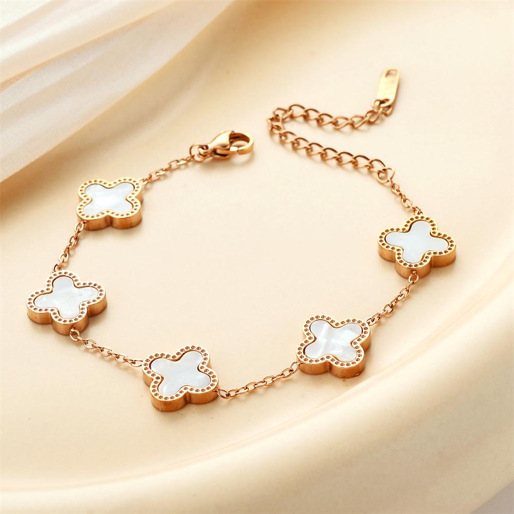 Korean Titanium Steel Four-Leaf Clover Bracelet - Women's Fashion, Versatile & Non-Fading Jewelry