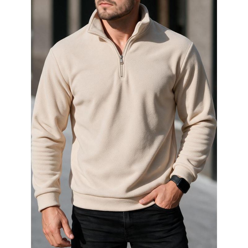Men S Solid Half Zip Casual Stand Collar Long Sleeve Sweatshirt