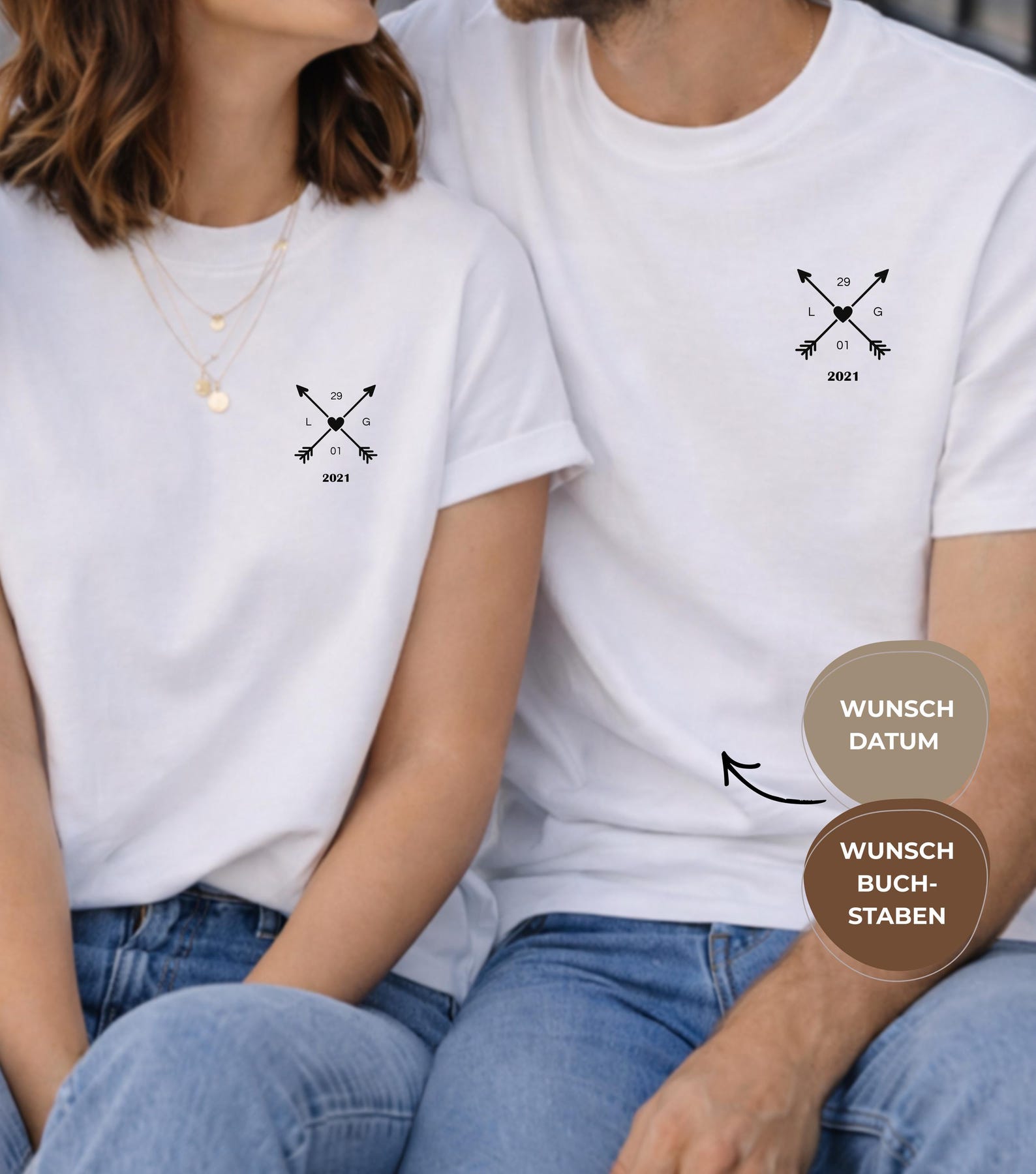Personalized Couple T-Shirts – Matching Couple Shirt with Initials & Date – Gift for Couples XL