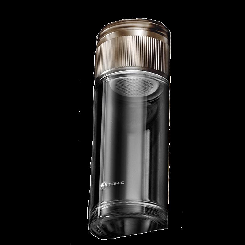 Temoke Silver Top Double-Layer Glass Cup