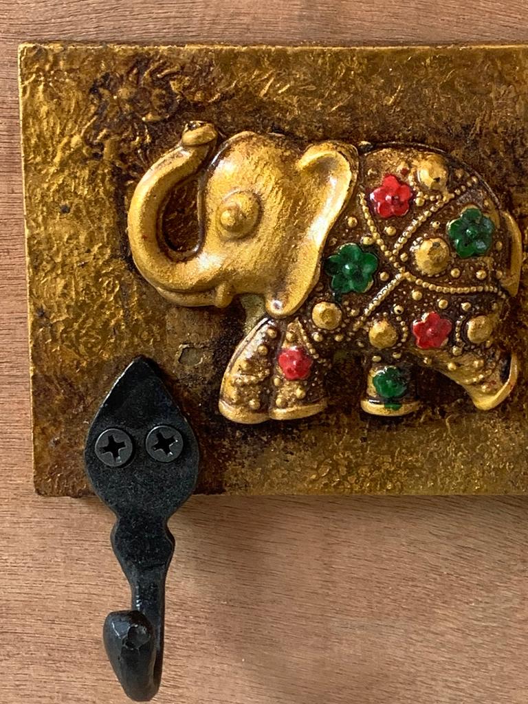 Elephant Wall Hooks: Gold Finish Wooden Hangers