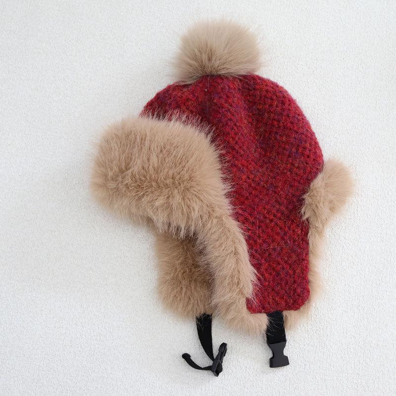 Fashion Fleece Thickened Hat Women's Winter Windproof Ear Protection Lei Feng Hat Cycling Skiing Knitted Wool Hat