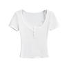 Summer New Female Spice Girl Style Contrasting Color Lace Square Neck Short-sleeved T-shirt Slim-fitting Design Bottoming Top