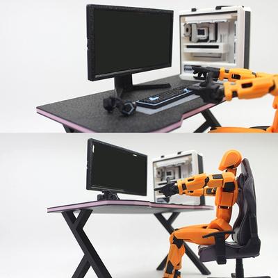 1/12 Domek dla lalek Zestaw klawiatury komputerowej do gier e-sportowych Zestaw biurka i krzesła Dekoracje mebli do domowego gabinetu lalki Rekwizyty do mikro scen