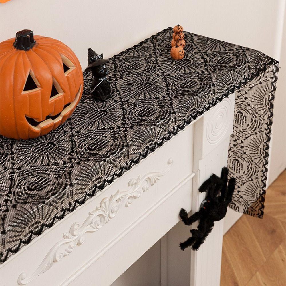 Black Color Black Lace Table Runner Long Length Spider Web Table Runner  Table Decor