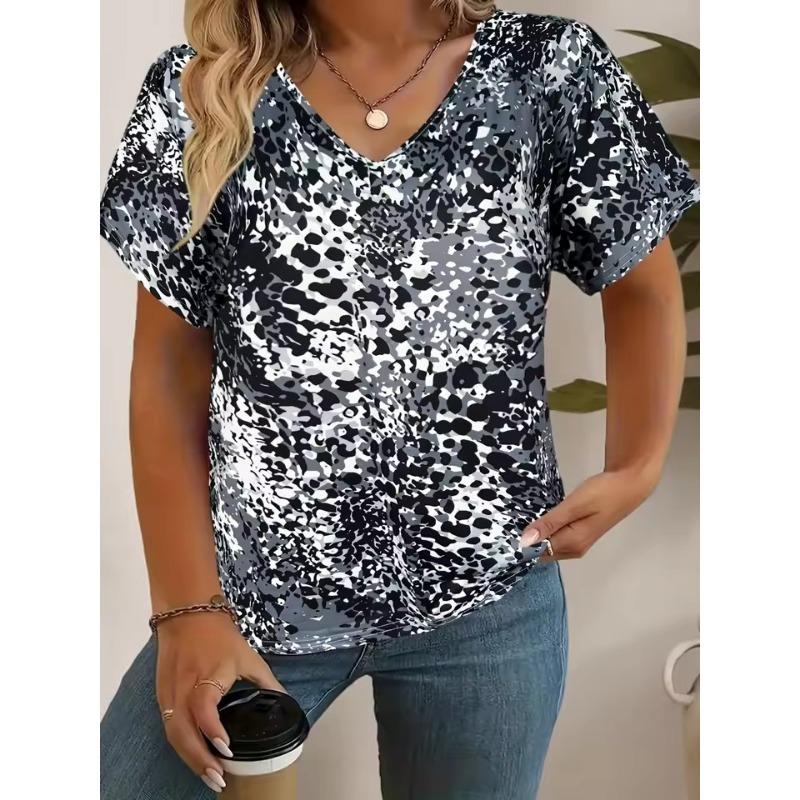 

3D футболка женская летняя повседневная элегантная простая с V-образным вырезом с коротким рукавом цветочная ретро топ свободная повседневная одежда женская футболка 6XL