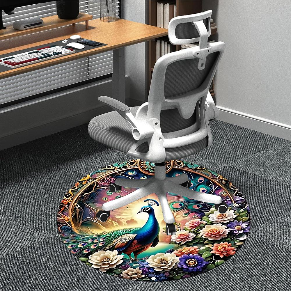 

1pc Peacock Floral Pattern Chair Carpet for Office, Soft Comfortable Mat For Office, Living Room, Bedroom, Machine Washable Carpet yy251112051 80cm by 80cm
