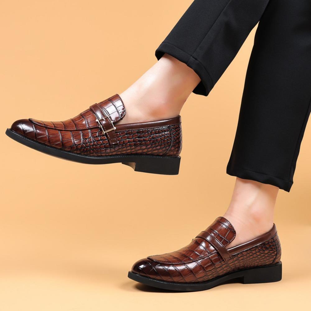 Men's Business Casual Shoes Crocodile Pattern British Korean Style Pointed Toe Large Size Leather Shoes