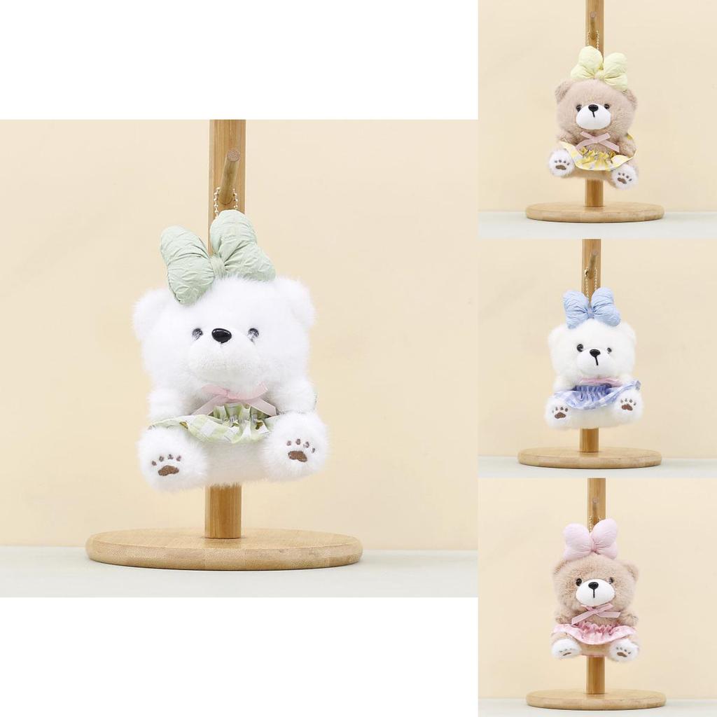 Plush Bear Keychain With Bowknot For Kids Gift And Bag Decor