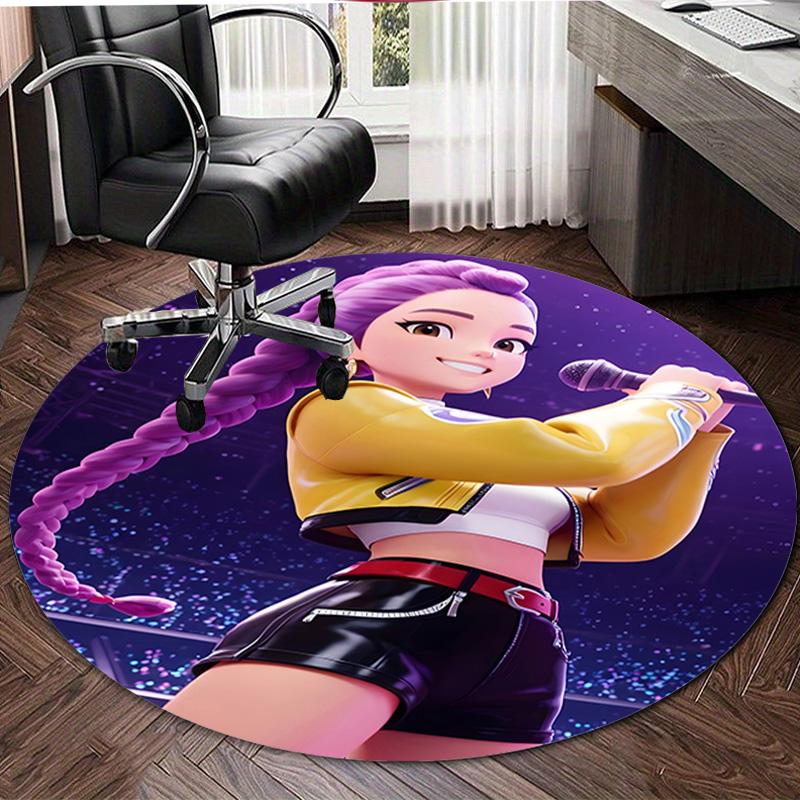 1pc KPop Demon Hunters RUMI5 Design Printed Area Round Carpet for Bedroom Living Room Home Decor Rugs Mat Non Slip Mat Rug for Bedside