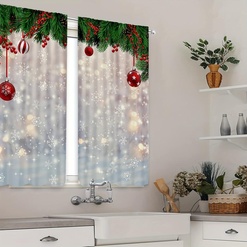 Set Of 2 Christmas Snowflake Tree Curtains White Top Design Study Room Kitchen Living Dorm Bedroom Decor Curtain For Made Polyester With Rod Pocket