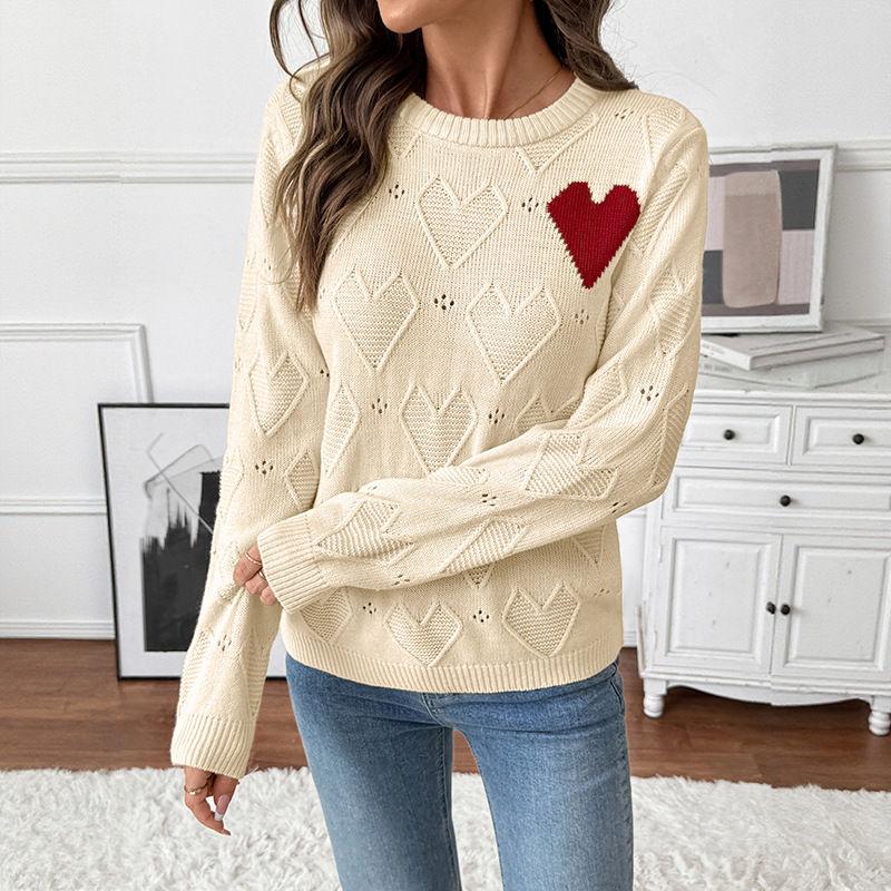 Spring and Autumn Love Jacquard Hollow Women's Sweater S-L