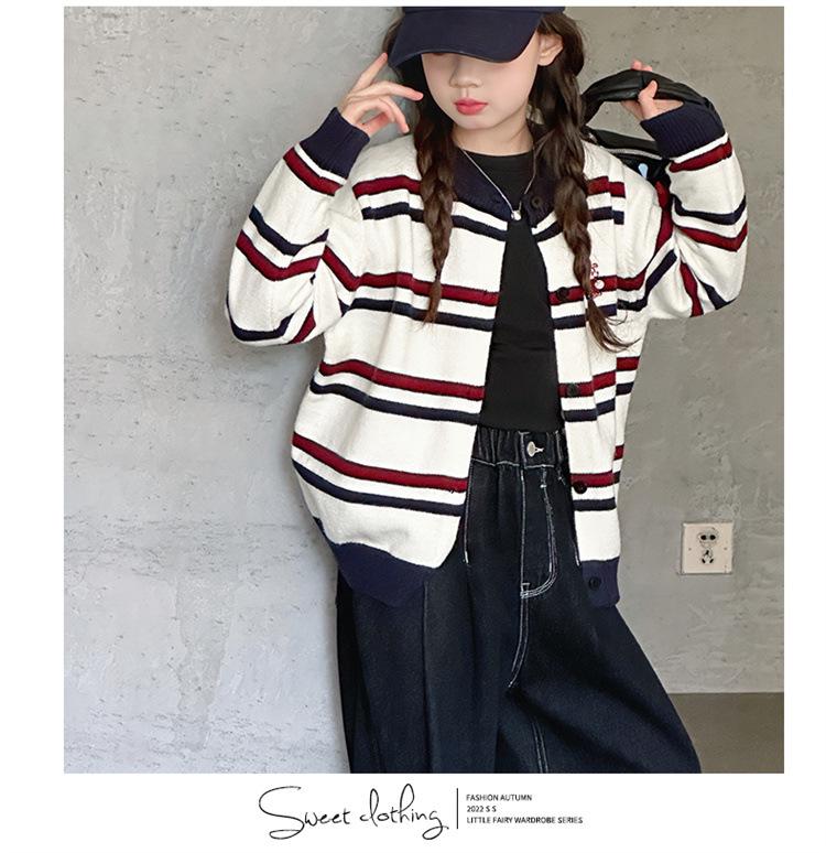 Mädchen 2025 Gestreifter Strick-Cardigan-Pullover - Frühlings- & Herbststil