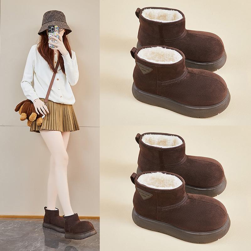 Women's Winter Warm Snow Boots Fuzzy Faux Suede Walking Shoes for Women Casual Anti-Slip Comfortable Chunky Platform Short Booties With Faux Fur Lined