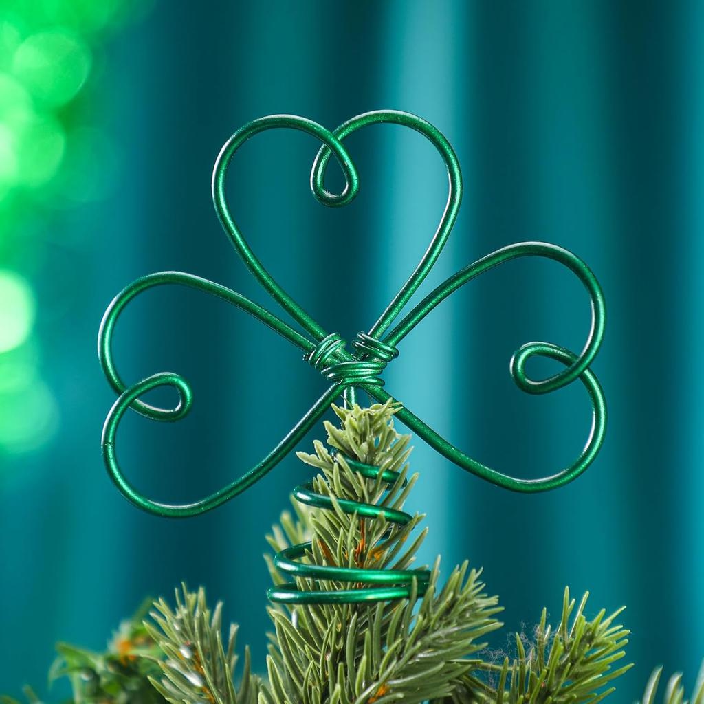 St. Patrick's Day Wire Shamrock Tree Topper Iron Metal Mini Small Tree Topper for St Patrick's Day Holiday Party Ornament Home Decoration