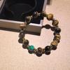 Natural Yellow Tiger Eye and Malachite Beaded Bracelet - High-End Crystal Birthday Gift