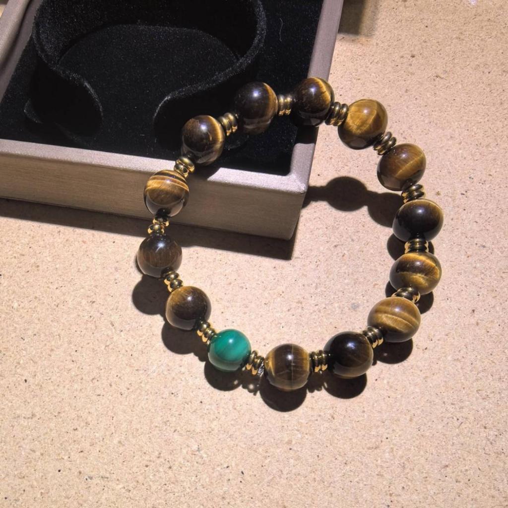 Natural Yellow Tiger Eye and Malachite Beaded Bracelet - High-End Crystal Birthday Gift