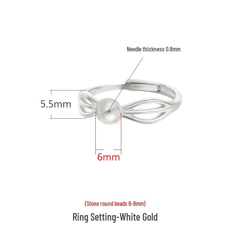 

DIY Pearl Ring Mount - 925 Sterling Silver, Gold-Plated Inlaid Amber Bead, Women s Blank Ring Setting Adjustable open ring