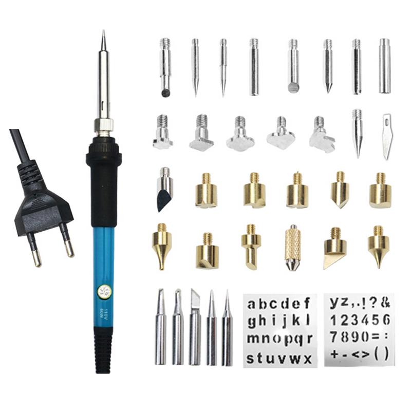 

110 В 220 В 60 Вт набор ручек для выжигания по дереву, трафарет, насадки для пайки, инструменты, набор для пирографии as the picture